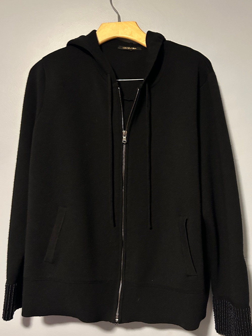 Kobi Halperin Black Hooded Zip Cardigan with Beaded Cuffs